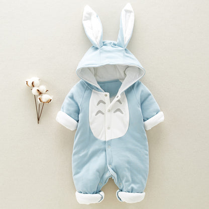 Cotton Baby Romper with Chinchilla Hood – Warm Padded Newborn Winter Onesie