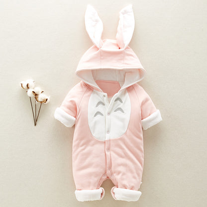 Cotton Baby Romper with Chinchilla Hood – Warm Padded Newborn Winter Onesie